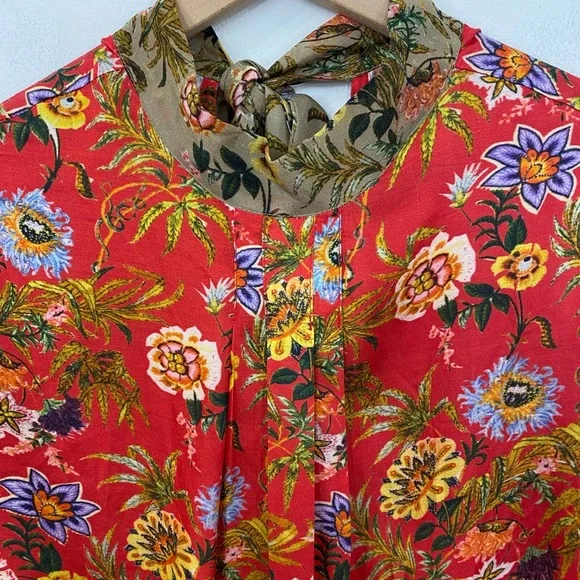 Nikasha Red Floral Toscana Tie Back Peasant Blouse - Picture 5 of 9